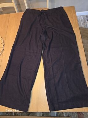 GAP Women's Black Wide-Leg Pull On Linen Pants Sz L New